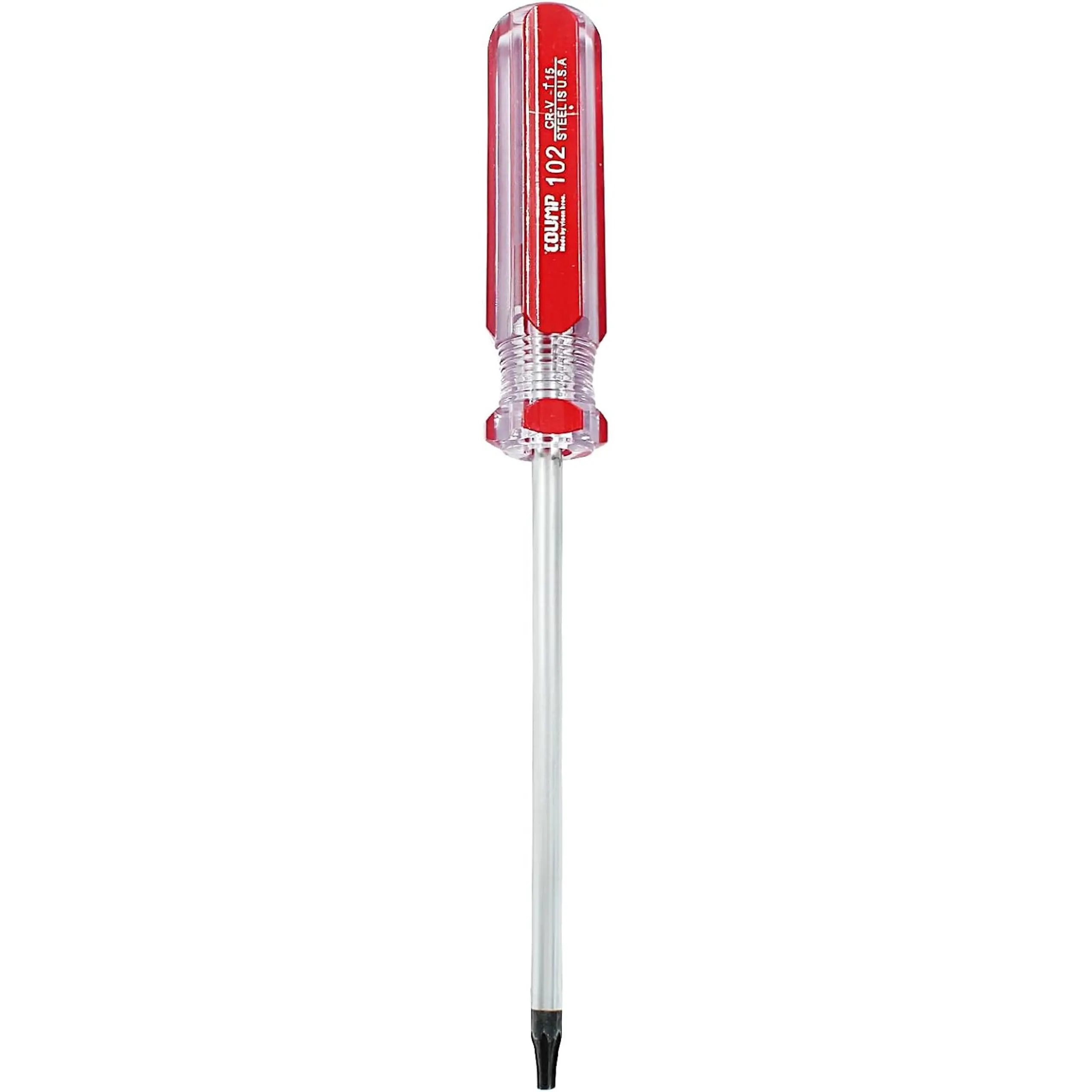 T15 Security Torx Screwdriver with Magnetic Tip, 7 Inch/178mm Cr-V Steel Screwdriver for Repairing and DIY, 4 Inch Working Length with Red Insulated PVC Handle