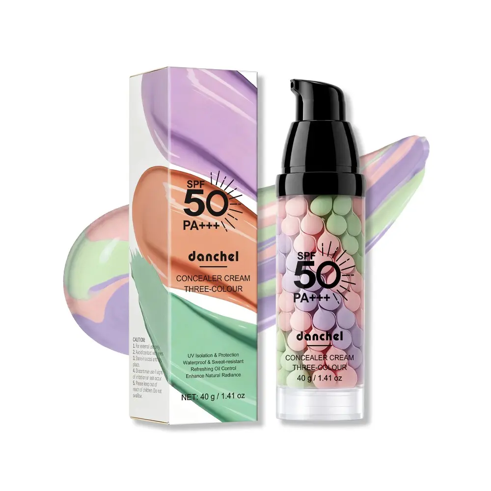 danchel 3-Color Multi-effect Face Primer, Facial Primer, Sunscreen Isolation Cream, SPF 50, Tone Correcting, Pore & Blemish Blurring, Hydrating & Oil Controlling, Refreshing & Non-Greasy, Gentle Formula, Ideal for Sensitive Skin