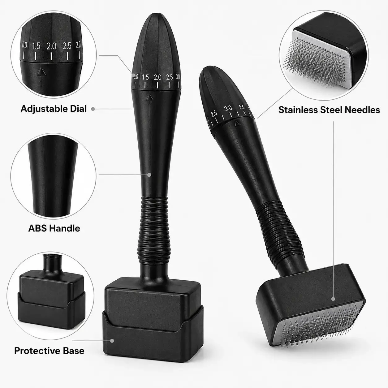 Adjustable Microneedle Stamp Tool, Derma Stamp Skincare Device with Customizable Needle Length, Stainless Steel Needle Head Facial Beauty Tool for Serum Application & At-Home Skincare Routine At-Home Skincare Routine