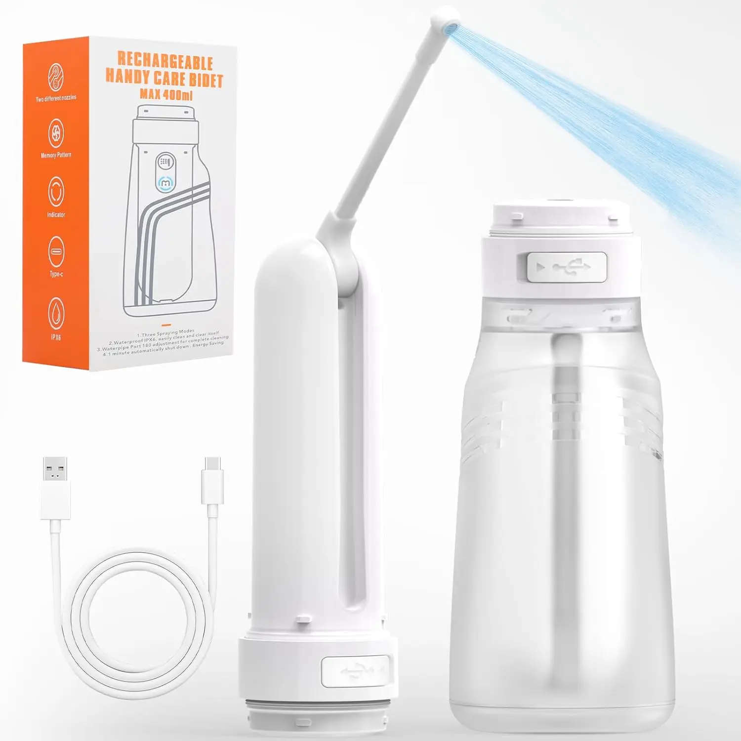 Portable Bidet for Travel with 400ml Bottle, Rechargeable Electric Travel Bidet with 3  Modes,  Handheld Bidet Sprayer for Women Men  Cleaning