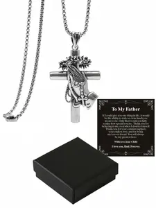 Praying Hands Cross Retro premium cross necklace with solid craftsmanship, fade-proof stainless steel pendant, Faith necklace. Perfect gift for dad for Birthday, Father's Day, Anniversary & Christmas