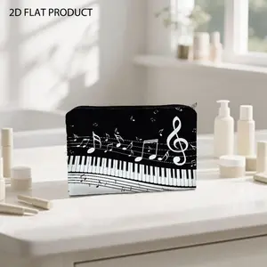 Musical Note & Piano Keyboard Print Cosmetic Bag, 5.9*8.66inch Double Sided Pattern Makeup Pouch, Portable Stylish Storage Accessory for Daily Travel & Makeup Organization