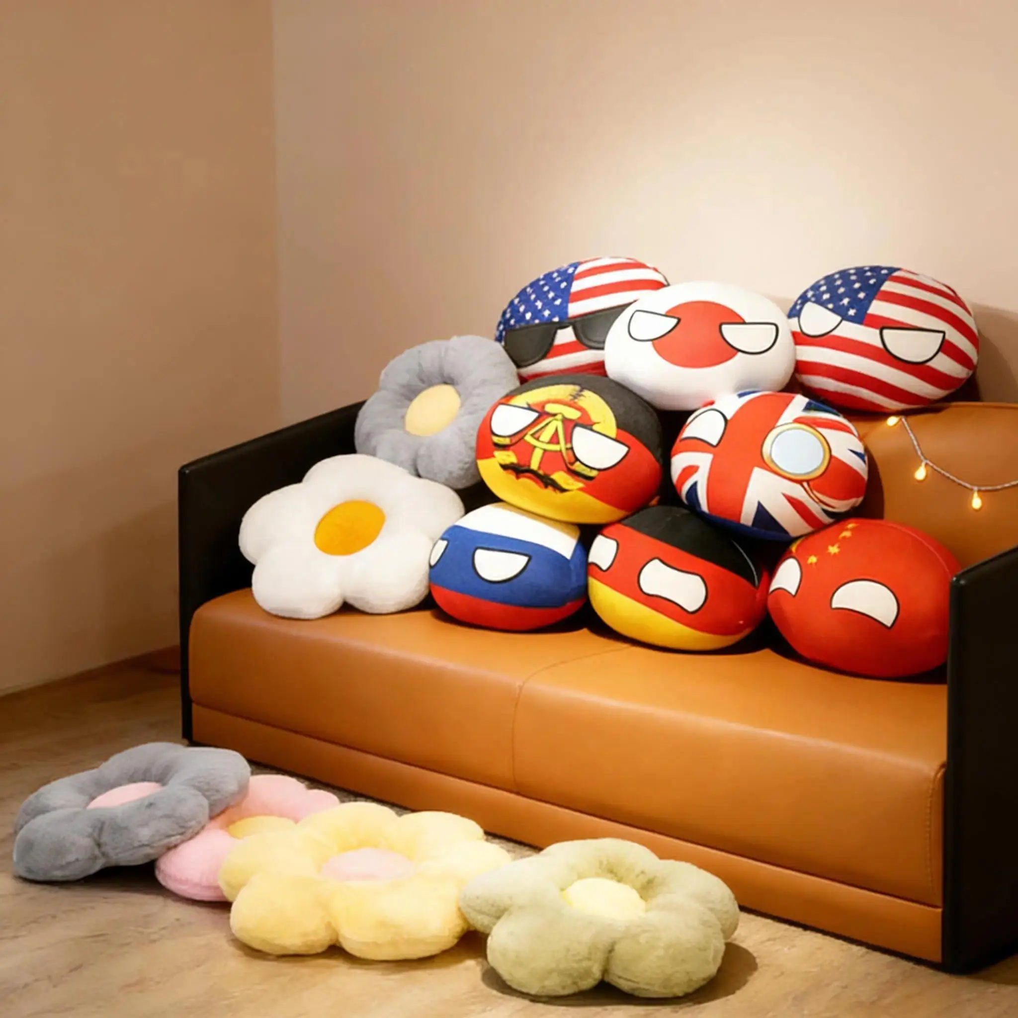 Polandball Countryballs Plush Flower Cushion Germany Japan Usa Italy France Soft Stuffed Toys Pillow Home Sofa Chair Decor Gifts