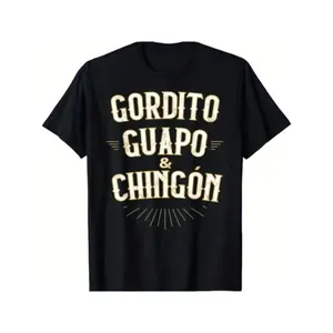 Men's Crewneck Cotton T-Shirt - Chubby, Handsome Funny Mexican Design, Ribbed Collars, Short-Sleeve, Ideal for Joggers, Cargo-Inspired Style summerwins