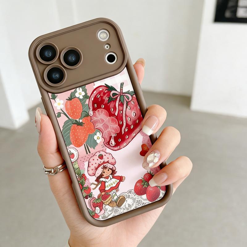 Strawberry Shortcake Pattern Phone Case, Soft Silicone, Fully Protected and Shockproof For iPhone 17 16 15 Pro Max 14 13 12 11 X Plus Air 17E Pink Girl Mini