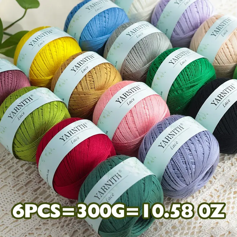 6-Piece Lace Yarn Balls, 50% Silk and 50% Bamboo Fiber, Soft and Durable, Vibrant Colors, DIY Knitting Crafts, Crocheting Supplies, 300g, Spring Summer Fall