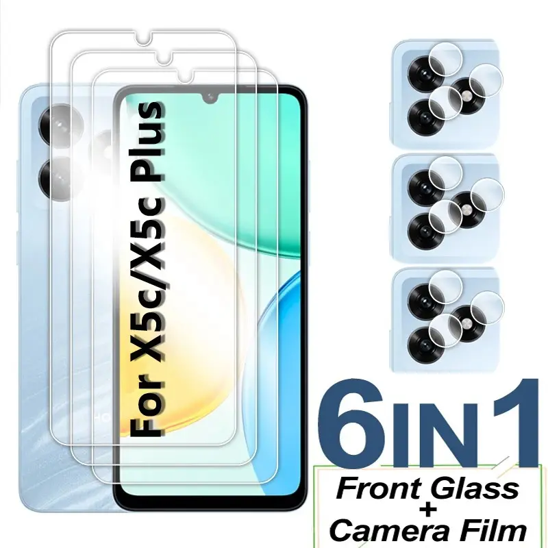 6 in1 3+3 Screen and Lens Tempered Glass compatible with Honor X5c Plus Camera Lens Screen Protector Camera Protective Film