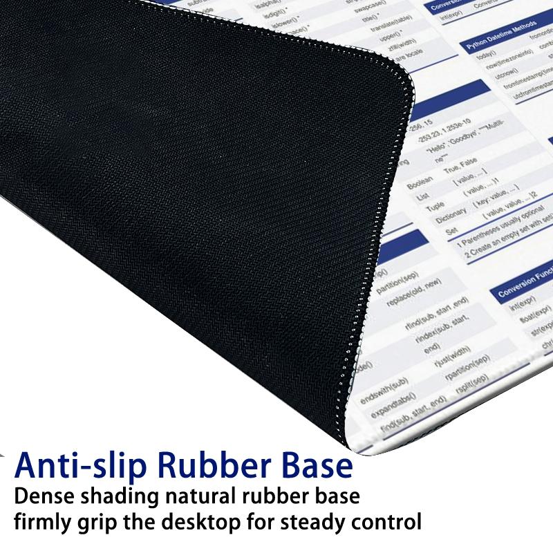Python Essential Shortcuts Cheat Sheet Mouse Pad, Non-slip Rubber Base Stitched Edge Mouse Pad, Office Desk Pad for Home Office Game