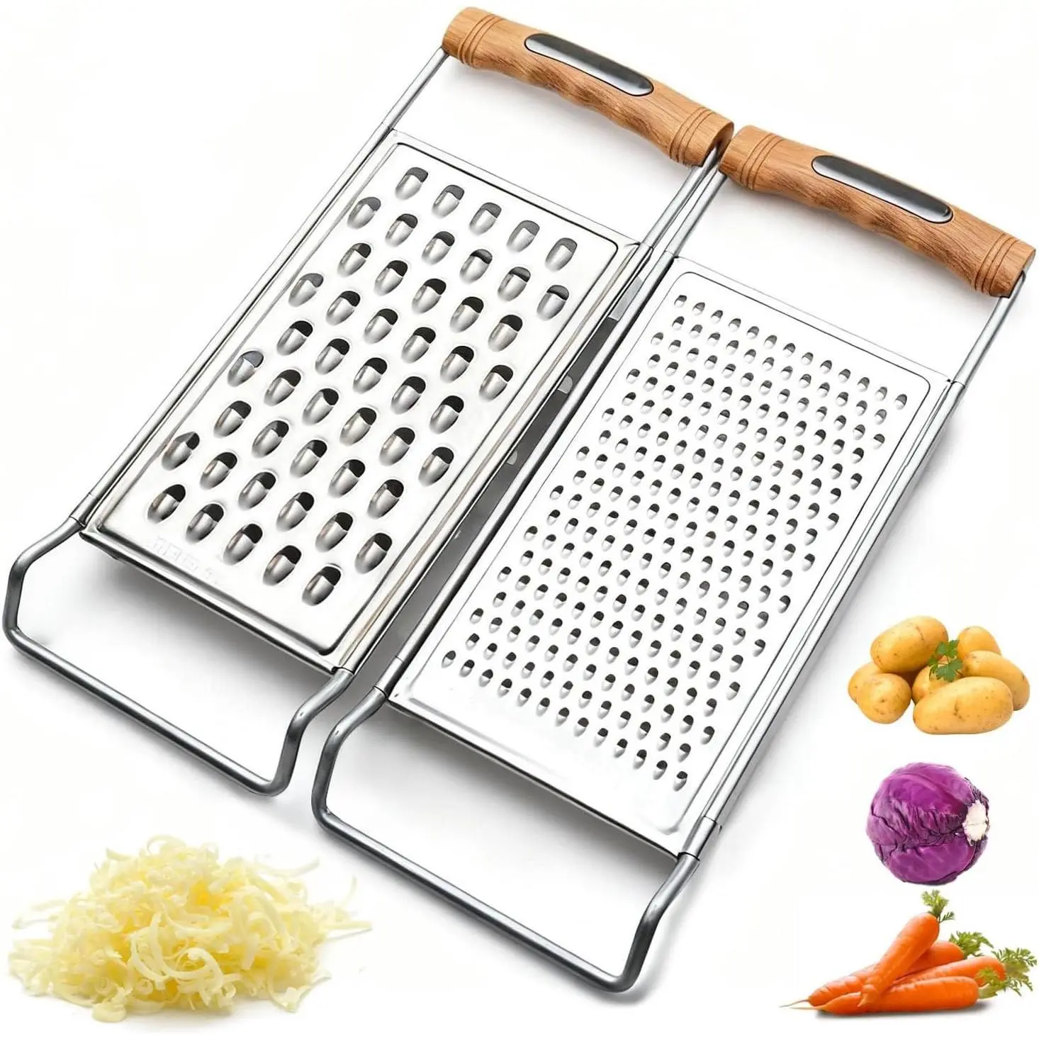 2 Pack Stainless Steel Handheld Grater Set, Coarse & Fine Kitchen Zester for Cheese, Vegetables, Chocolate & Spices