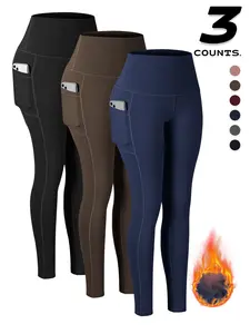 3 pcs Women's High Waist Yoga Pants with Pockets, Thickened Compression Running Leggings, High Stretch Leggings, Tummy Control Sportswear for Active Lifestyle