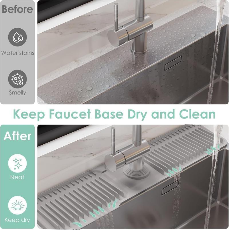 Kitchen Sink Faucet Mat, Silicone Folding Splash Guard, Draining Mat with Button Lock, Sink Faucet Protector, Sink Accessories for Kitchen Household Items Cleaners Splash