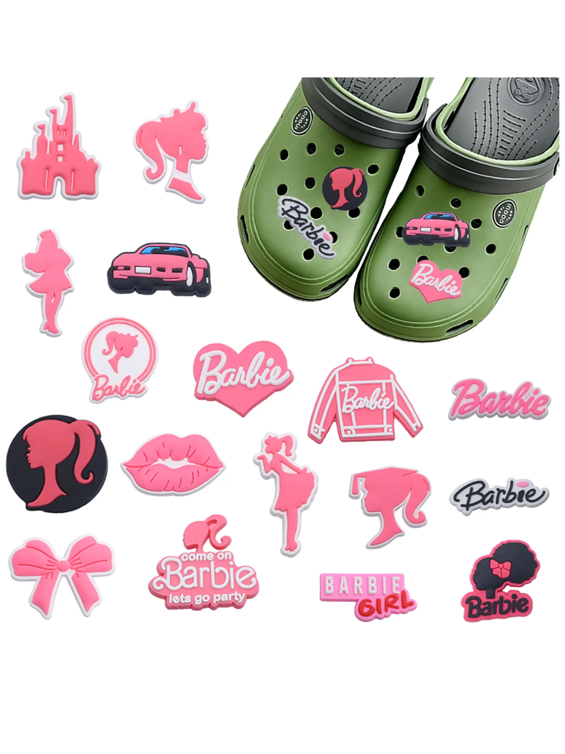 17pcs Barbie Princess Shoe Accessories Set, Cartoon Pattern Design, Perfect for Sandals and Flip-Flops, Ideal Party Gift