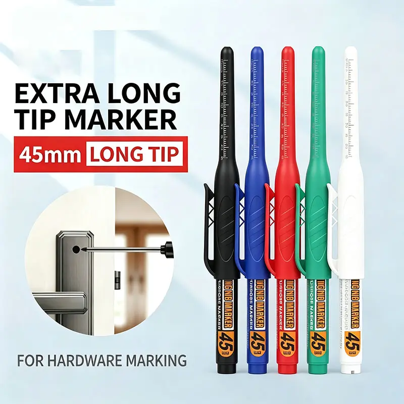 5-Pack Extra Long Nib Waterproof Oil-Based Construction Marker, 45mm Deep Hole Long Tip Marker for Permanent Marking