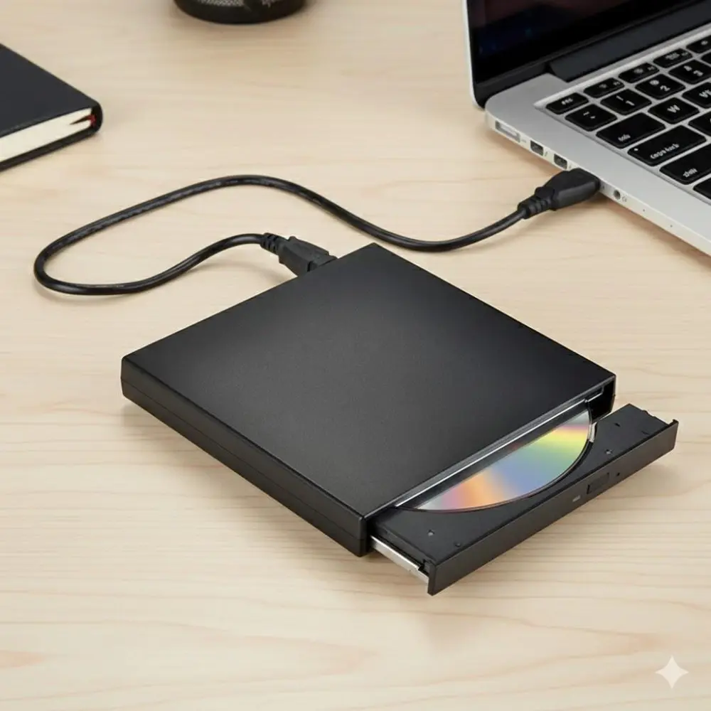 USB External CD/DVD Drive Burner Rewriter for Laptop PC Mac | Portable DVD ROM Optical Disc Reader Writer with Dual USB Cable | Compatible with Windows Mac Systems for Music Movie Data Backup
