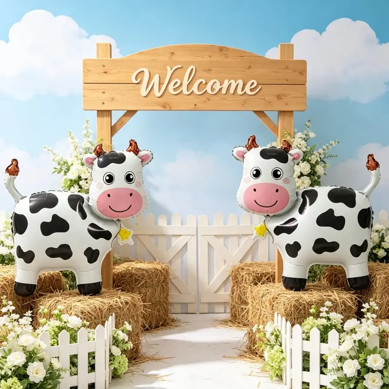 2pcs Standing Cartoon Cow Balloons, Birthday Party Decorations, Event Gift Props, Indoor Outdoor Room Decoration