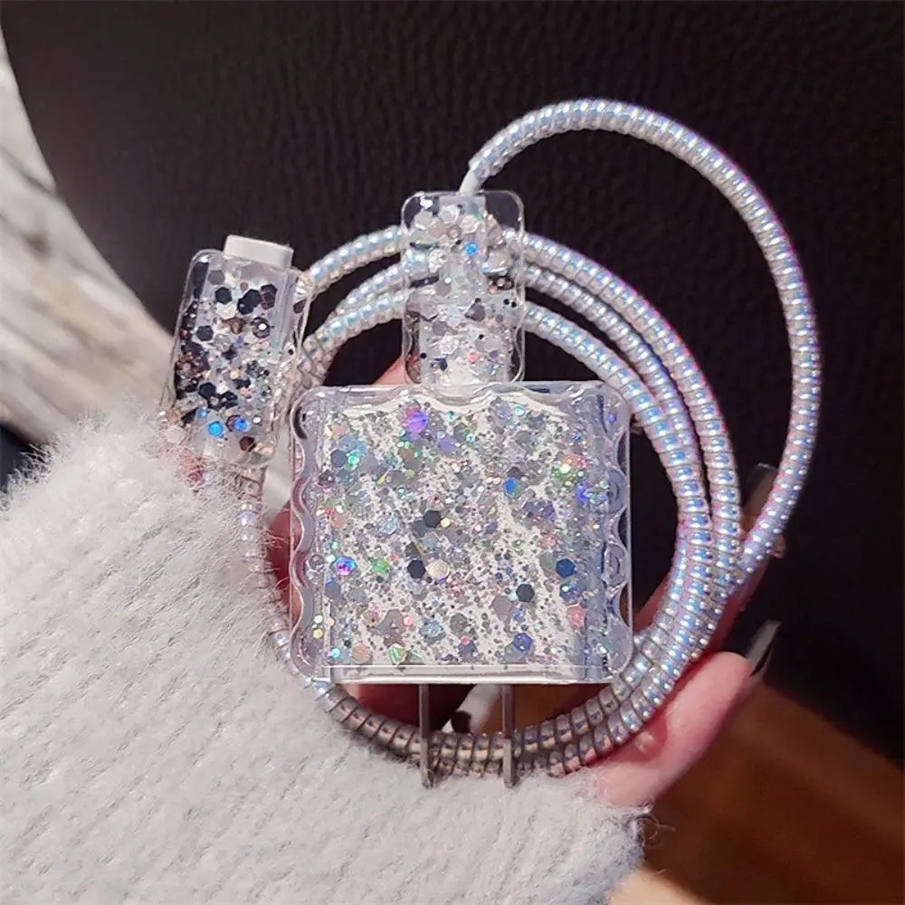 Glitter Charger Cable Protector Cover For iPhone 18W 20W Transparent Soft Shell Line Winder Protection Sleeve For iPhone 15