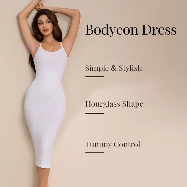 Suprenx Women's Shapewear Dress, Elegant V-Neck Seamless Knit Slip with Tummy Control, Comfortable Knee-Length Compression Fit for Layering Under Denim, Spaghetti, Casual
