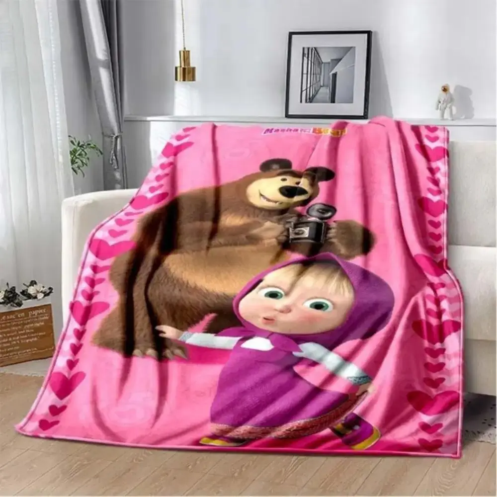 Polyester Cooling Soft Blanket, Cute Girl & Bear Cartoon Print Lightweight Cozy Sleeping Throw - Pink Kids Bedroom Nursery Room Decor Homegoods Gift