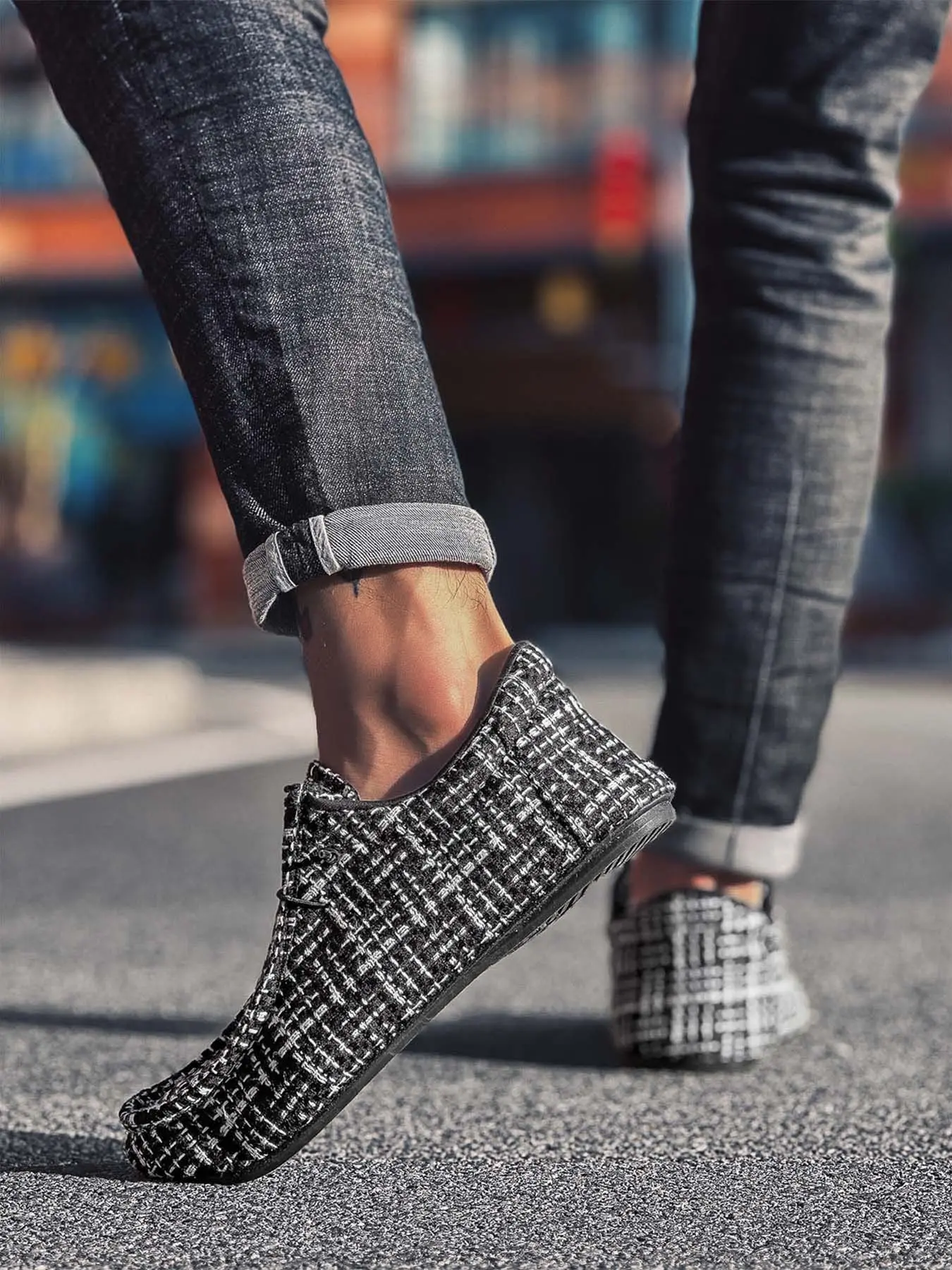 Men's Tweed Slip-On Fashionable Loafers, Elastic Drawstring Soft Sole Casual Flat Moccasin Shoes for Daily Outfit