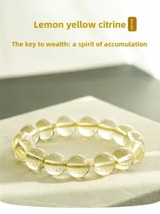 1pcs Natural Crystal Bracelet for Women, Lemon Crystal Bead Single Circle Bracelet, Energy Attraction and Wealth Bringing