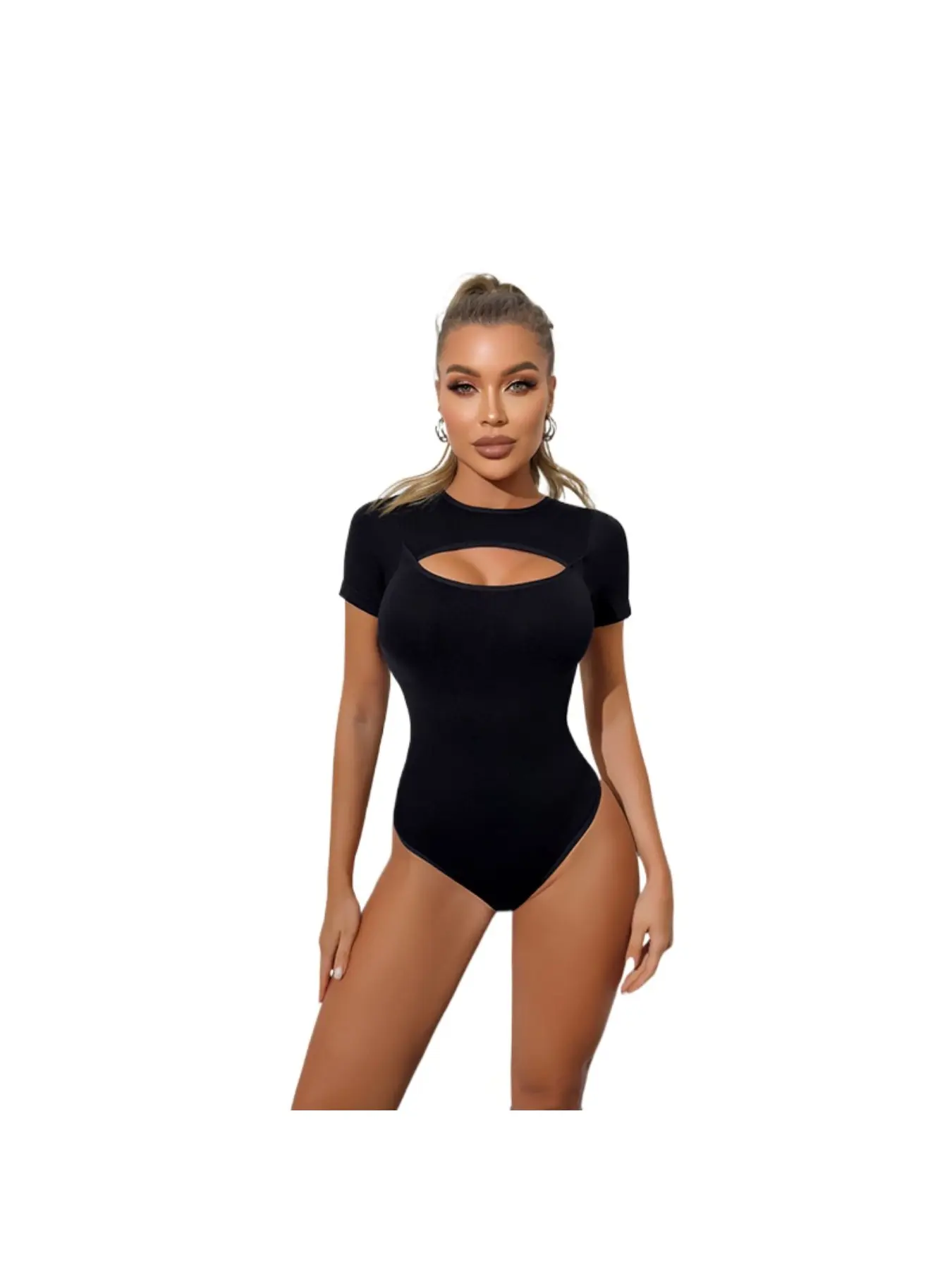 Slim Lance Women's Sexy Short Sleeve Fitted Compression Shapewear Tight Fit Bodysuit, Figure-Flattering Tummy Control Waist Slimming Body Shaper for Layering Date Night Daily Wear S-3XL
