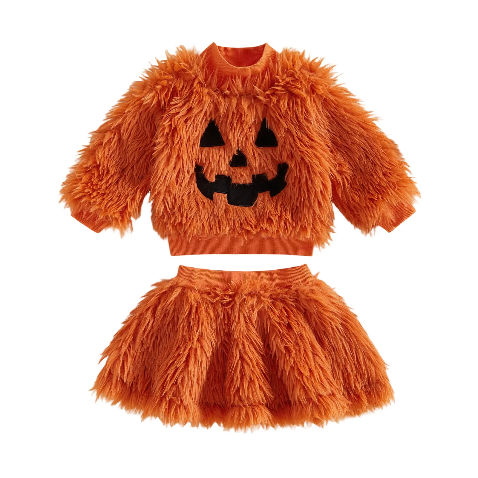 Babamoon Toddler Baby Girl Halloween Outfits Costume Set Embroidery Long Sleeves Plush Sweatshirt Skirt Pumpkin Ghost Cosplay Costume 6M-6T