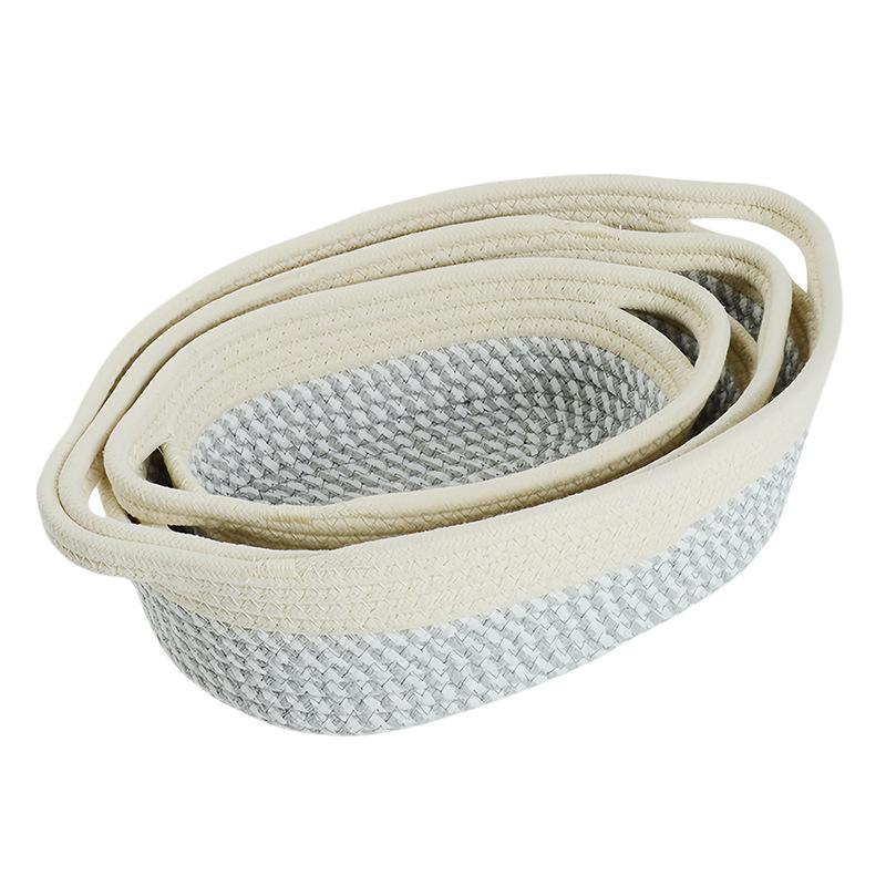 Cotton Rope Woven Storage Basket, Oval Organizer with Handle for Snacks & Toys, Portable Household Storage Bin for Living Room & Bedroom, Multifunctional Braided Storage Basket