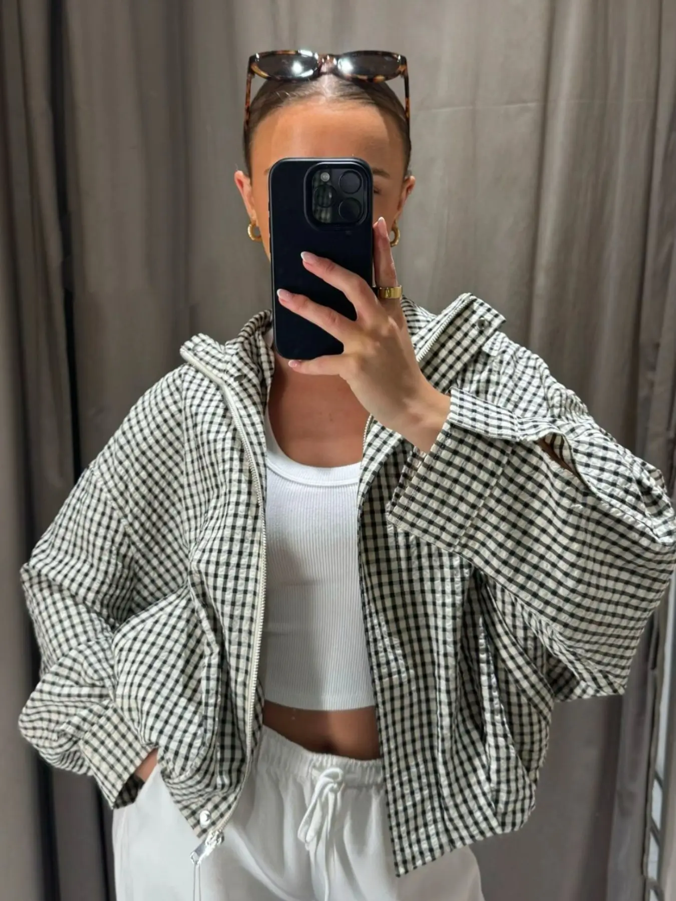 Women's Fall Winter Stand Collar Zipper Plaid Loose Jacket, Elegant Streetwear Pilot Coat, Casual Chic Outerwear for Ladies