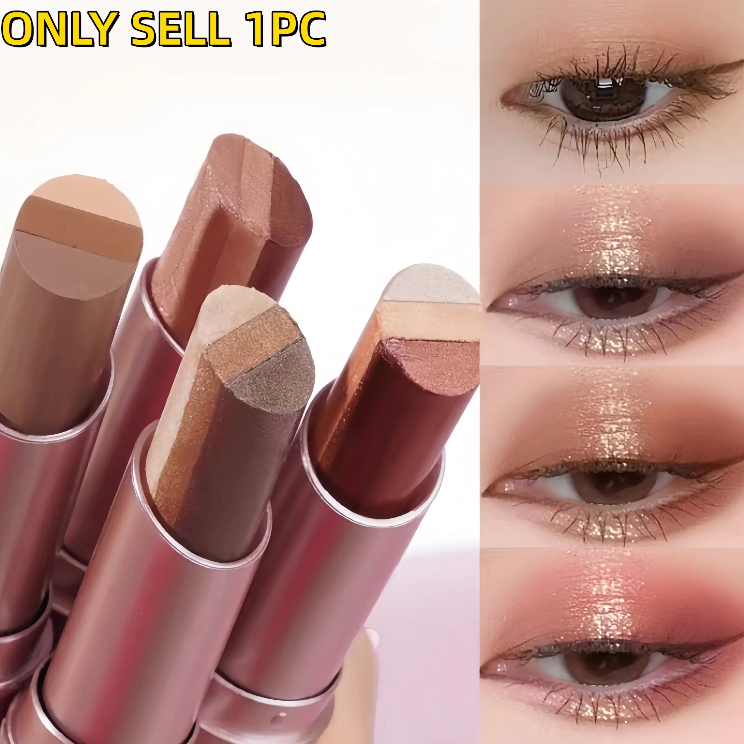 3 Color Eyeshadow Stick，New Long Lasting & Waterproof Creamy Eye Shadow，Portable Glitter shadow for Women，Smudge-Proof Long Lasting，Shimmer shadow for Day and Night (Fine Shimmer Brownish Orange) Sparkly Shimmer Eyeshadow