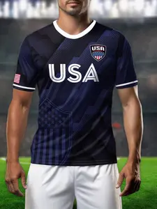 USA men's football sportswear, outdoor sports football shirt, printed round-neck T-shirt, comfortable and breathable mesh fabric, does not cause excessive sweating, suitable for football matches, training, daily leisure activities