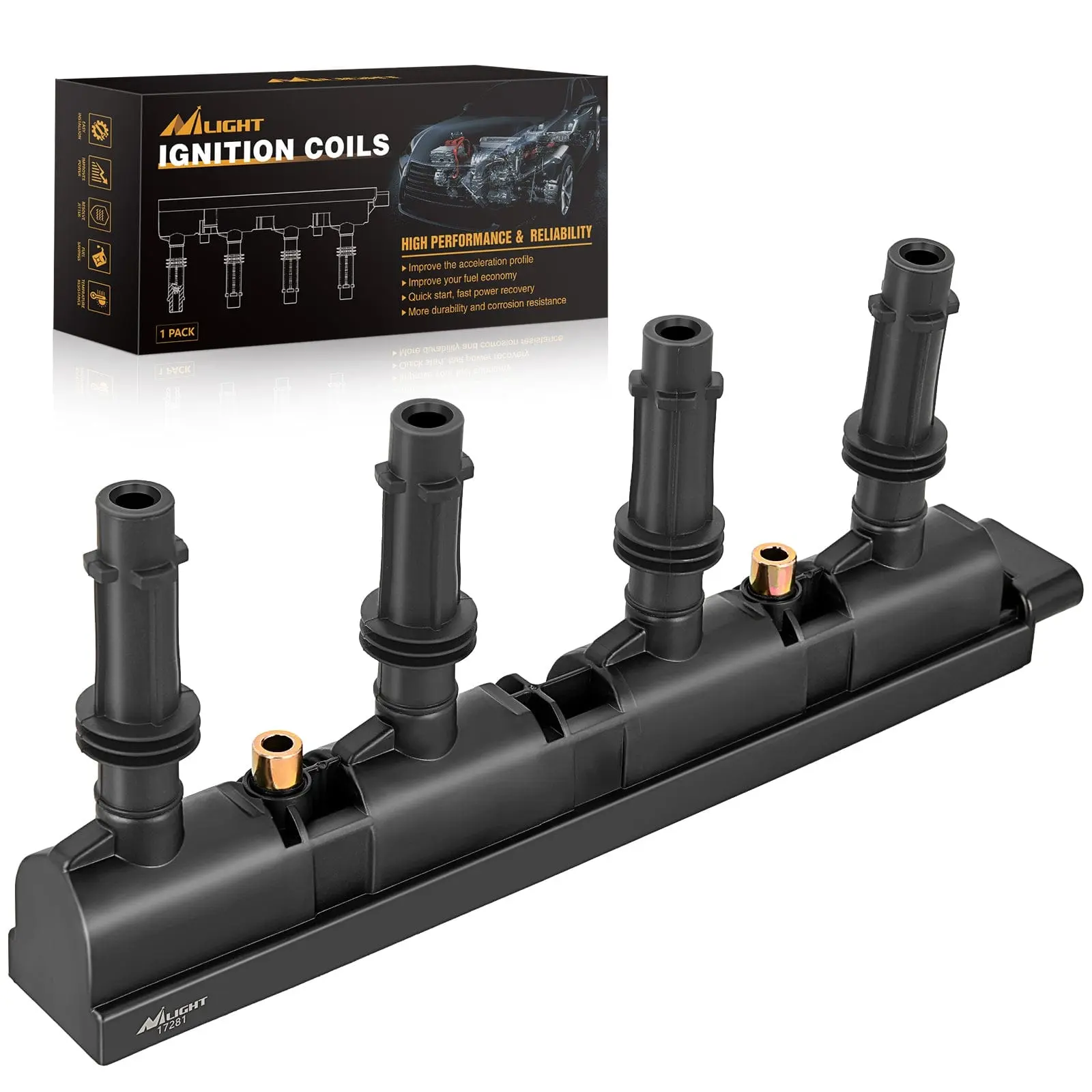 Nilight Ignition Coil Pack UF669 Fit for Chevy Cruze Sonic Trax Volt Cadillac ELR Buick Encore 20112012 2013 2014 2015, 2016 2017 2018 1.4L D521C 55577898 55579072 25198623