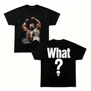 [100% Cotton][Viral TikTok Shirt]Stone Cold Inspired "What?"Wrestling Graphic T-Shirt Unisex Streetwear Tee Retro Fight Night Casual Short Sleeve Top for Men Women Fan Gift