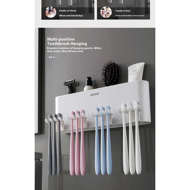 Ecoco Creative Toothbrush Storage Rack Non Perforated Mouthwash Cup Wall Mounted Toilet Automatic Toothpaste Squeezer