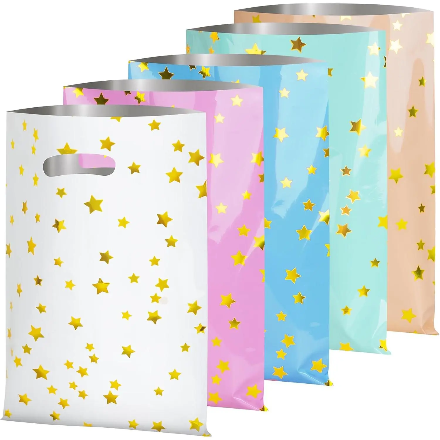 50 count Cute  Candy Goodie Bags Bulk for Party Favor, 9.7"x6.6" |   Bags , 5 Colors,  & Sturdy Bags for Birthday  Shower Wedding Thanksgiving Christmas