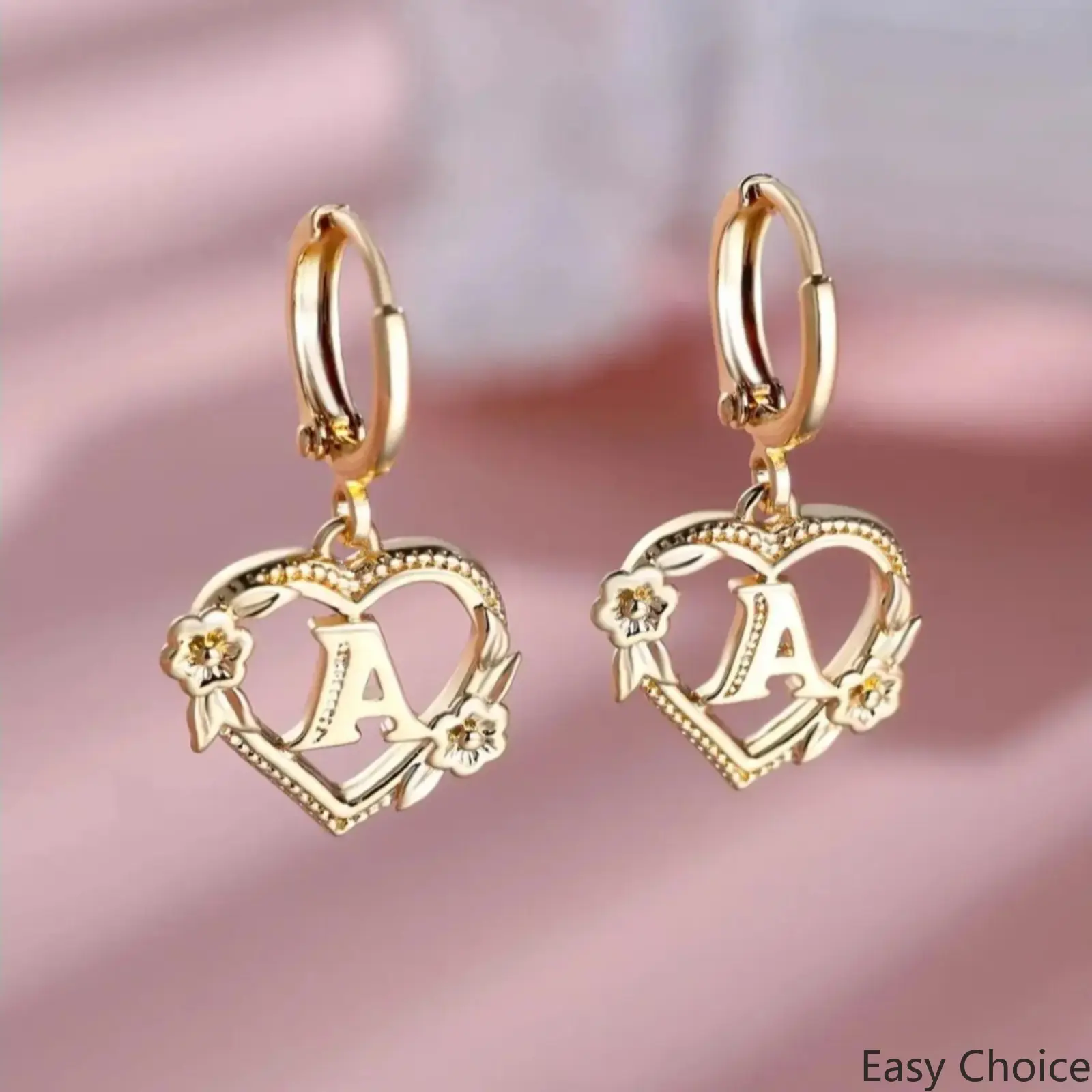 1 Pair Heart Letter Flower Dangle Earrings For Women, Trendy All-Match Fashion Drop Jewelry, Casual Daily Party Accessory, Mother’s Day & Birthday Gift