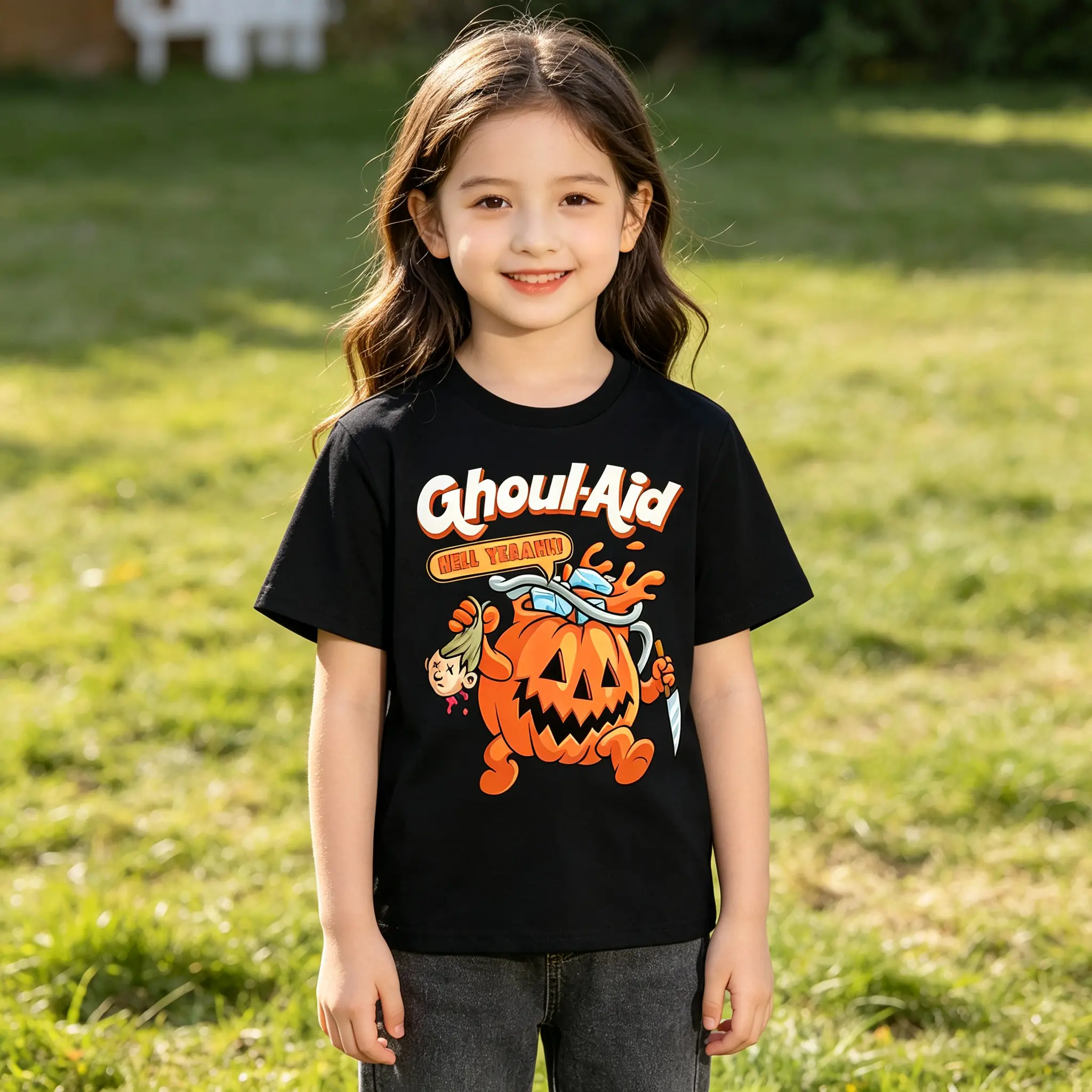 Kids Halloween Ghoul Aid Pumpkin Graphic T Shirt Short Sleeve Crew Neck Casual Tee For Girls Little Boy Shirts Original Compression Shirt Workout Tops Cool Outdoor Stuff Boy Gifts Back To School Clothes Shirts For Girls Halloween Party Daily Wear