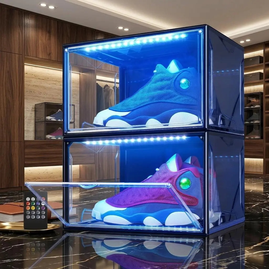 LED Smart Shoe Boxes Display Case, Stackable Storage Organizers LED Smart Shoe Boxes Display Case, Stackable Storage Organizers