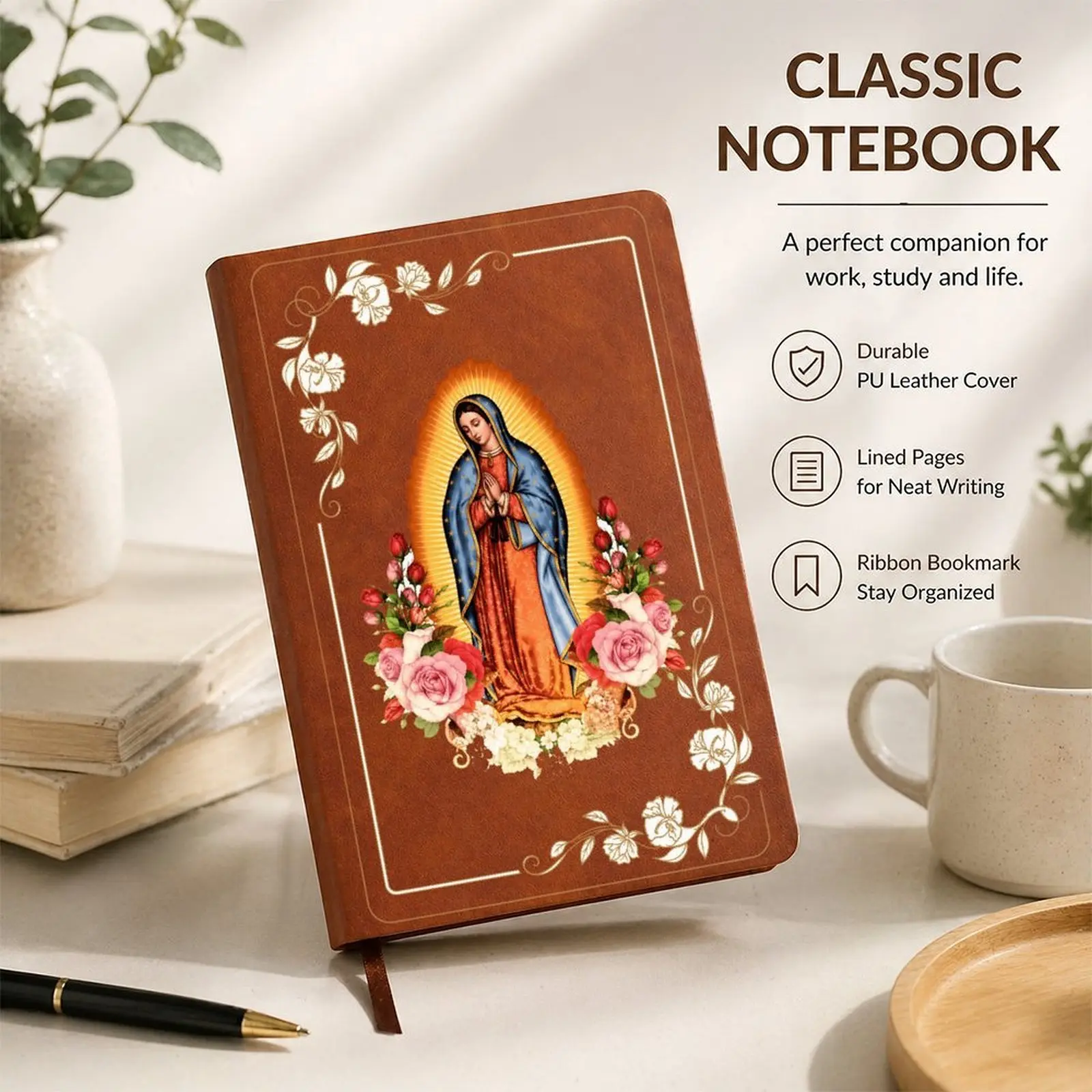 Our Lady of Guadalupe Vintage Leather Journal Catholic Prayer Notebook Religious Diary Gift