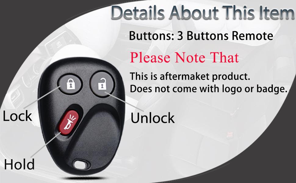Key Fob Remote Replacement Fits for Chevy Silverado1500 2500HD Tahoe Suburban Avalanche/GMC Sierra 1500 Yukon/Cadillac Escalade/Hummer H2 2003-2006 Keyless Remote Control LHJ011 (2 Pack)
