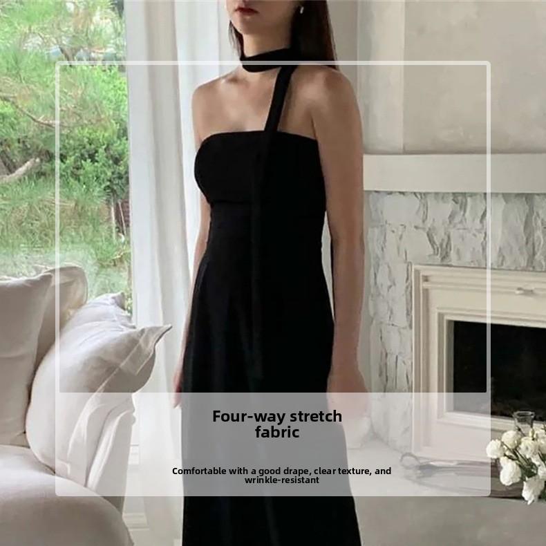Black Strapless Korean Minimalist Evening Dress – High-End Banquet Gown, Slimming Forest Light Wedding Dress for Women, Birthday Ceremony