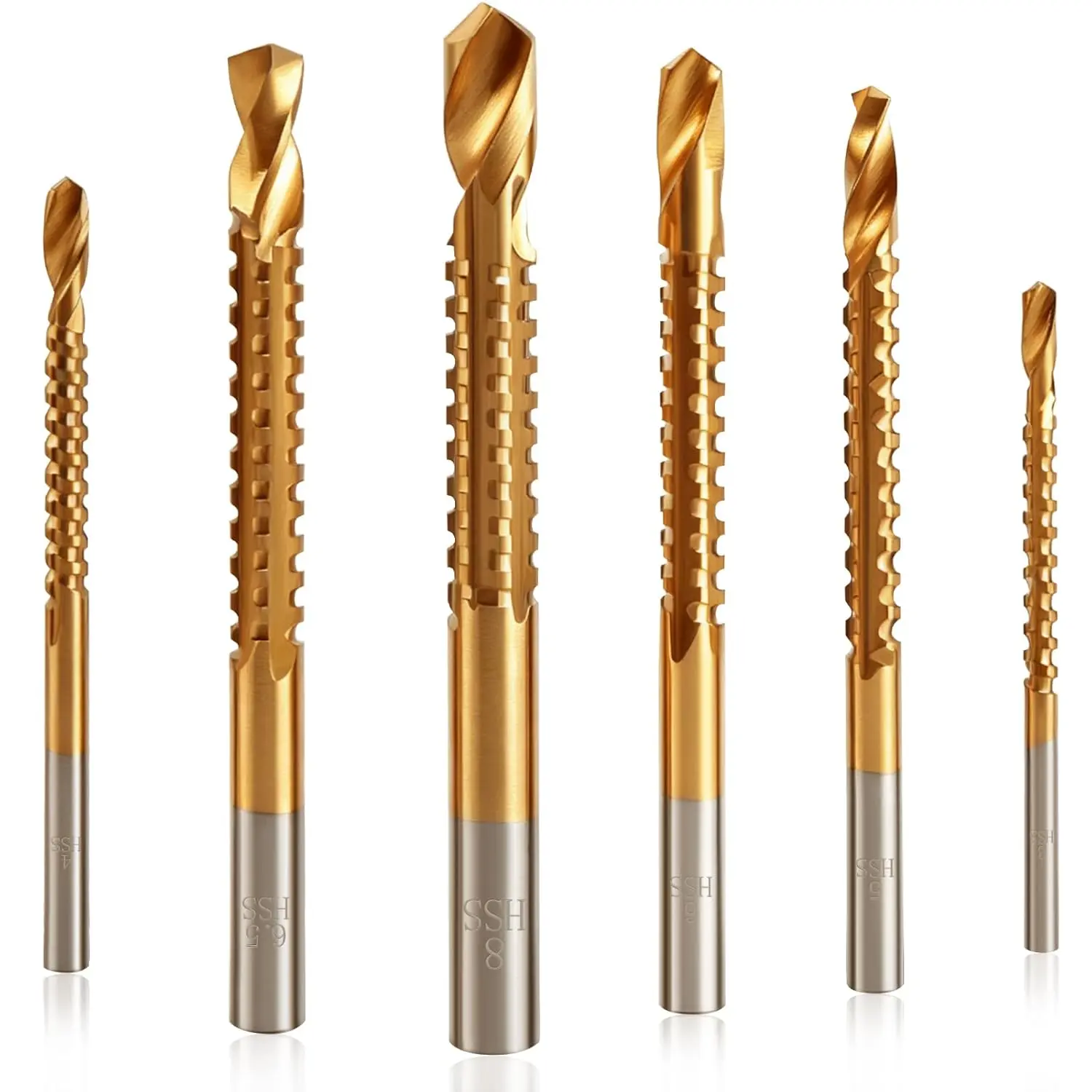 6Pcs Titanium Coated HSS Side Cutting Drill Bits Set, 3-8mm Serrated Saw Drill Bit  Wood, Plastic, Aluminum, Thin Metal,  Precise Hole Enlarging & Grooving
