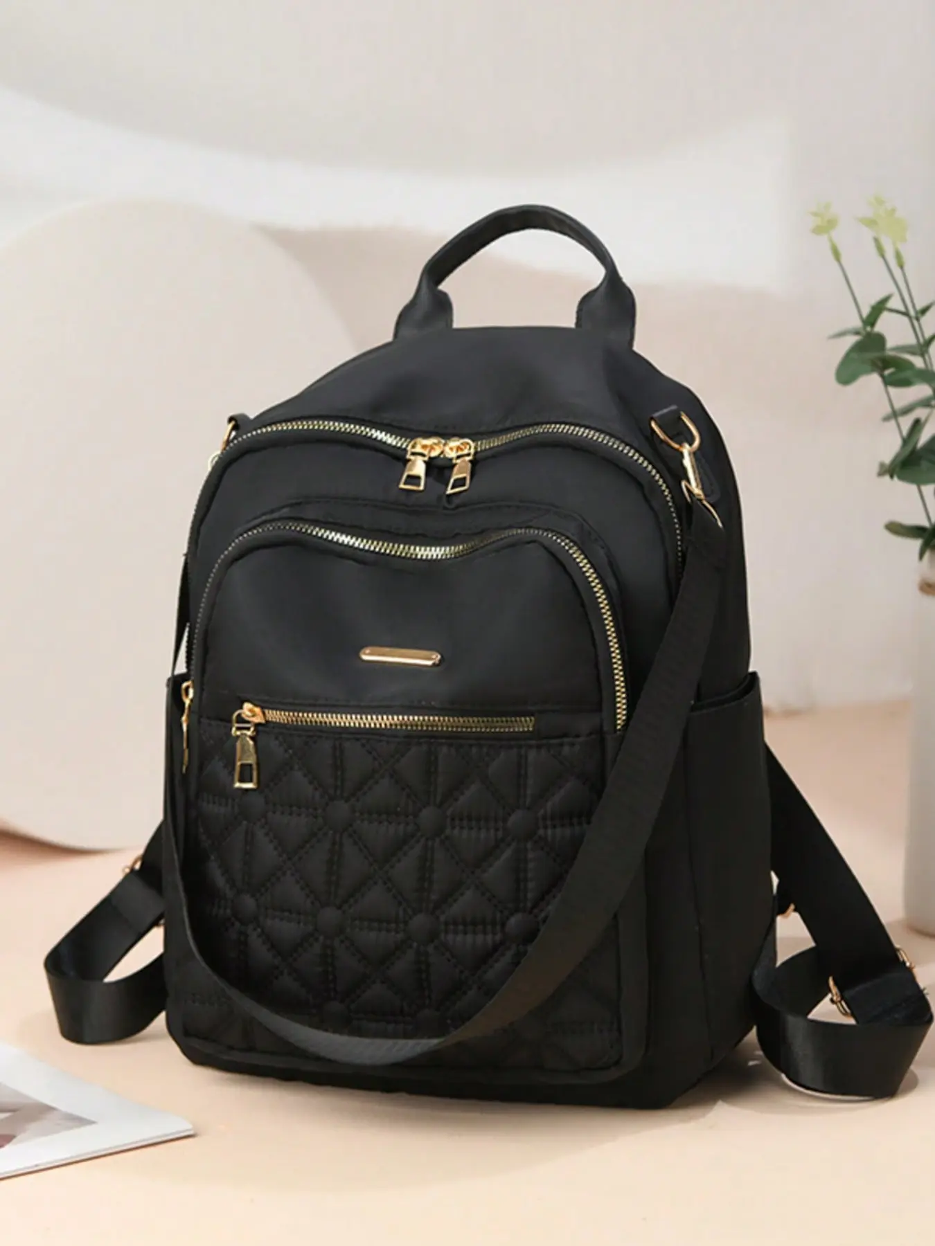 Ladies' Double-shoulder Bag with Embroidered Diamond Pattern for Outdoor Travel, Casual Single-shoulder Bag, Handbag, Studentpack, Travel Backpack, Suitable for Women, Girls, Students, for Going Out, Commuting, Traveling, as a Gift for Mom