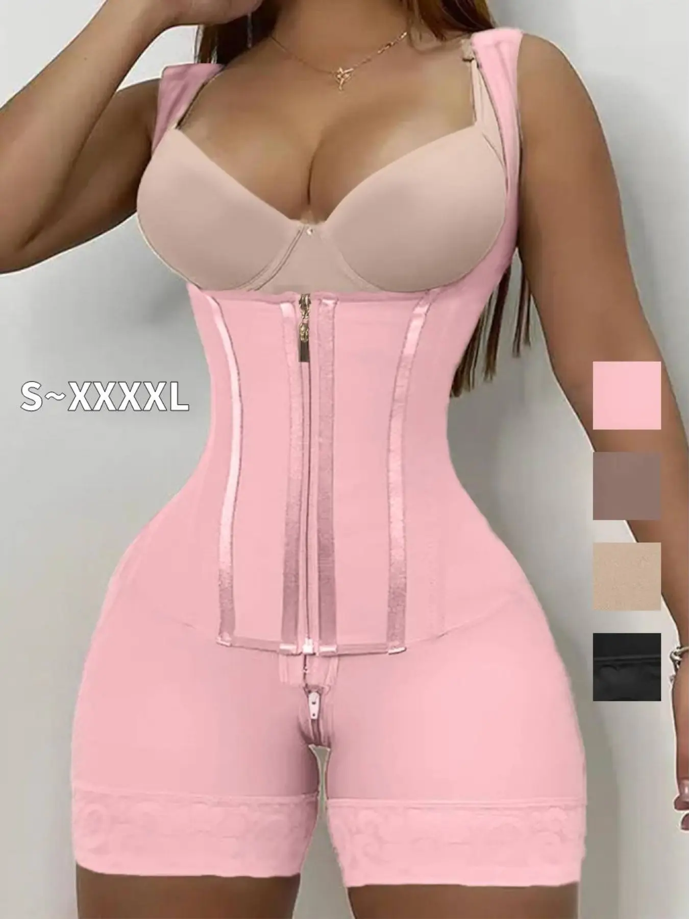 Colombian Faja Women's Underwear Shapewear Bodysuit with Zipper, High Waist Tummy Control Belt, Plain Casual S-Type, All Seasons Training Garment
