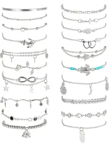20Pcs Ankle Bracelets for Women Adjustable Silver Women's Anklets - Waterproof Anklets for Women Dainty Layered Ankle Bracelets Star Heart Anklet Gold Anklet Set Summer Waterproof Jewellery