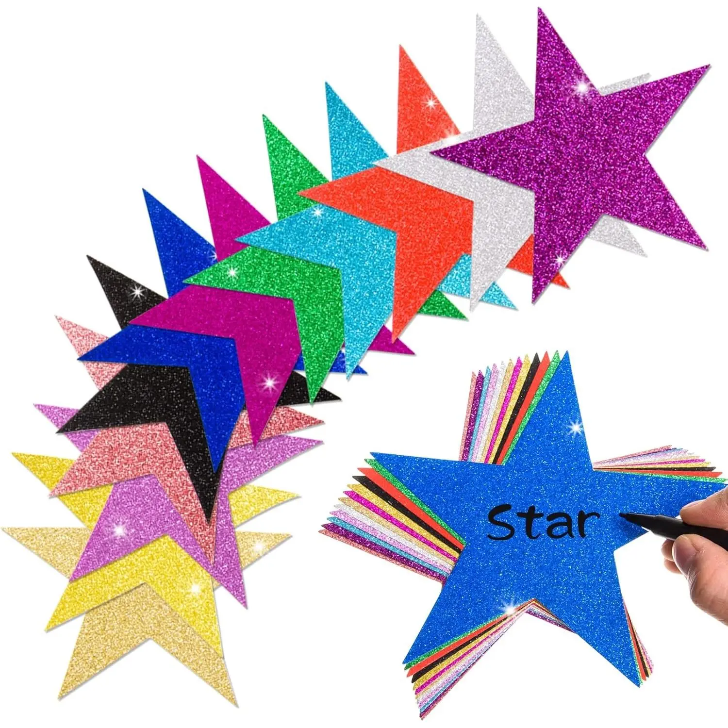 120 Pcs 6 Inch Glitter Star Cutouts, 12 Colors Paper Star Confetti - Christmas Classroom Bulletin Board Wall Party DecorationGift