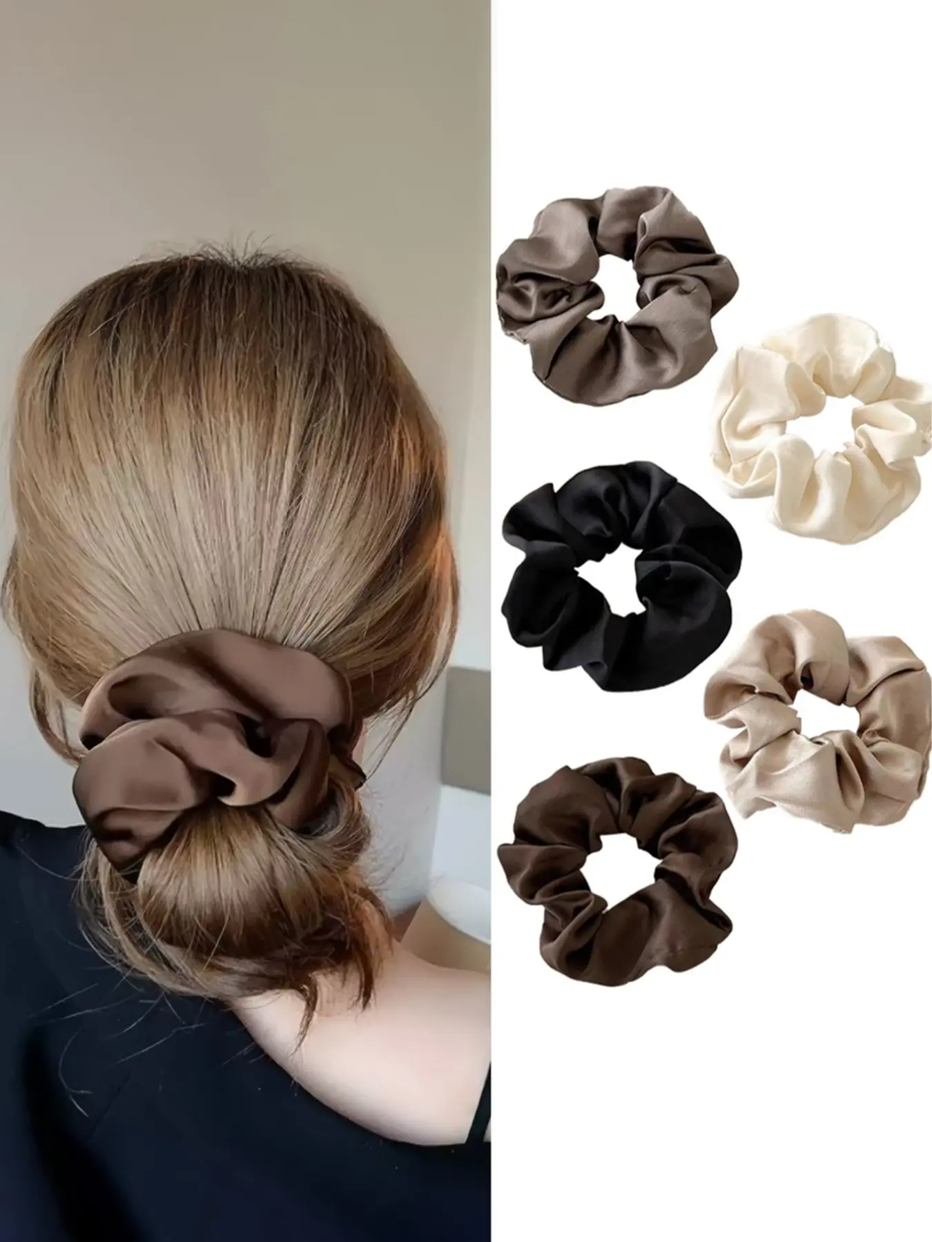 5pcs Elegant Satin Hair Ties, High Elasticity Durable Rubber Bands, Perfect for Ponytails, Stylish Hair Accessories, Elastic Band Scrunchies