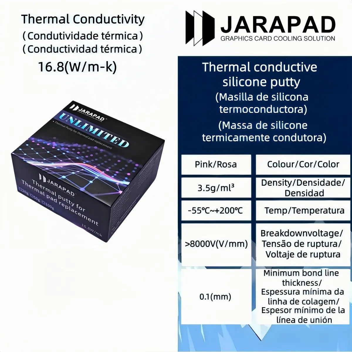 JARAPAD UNLIMITED Thermal Putty 1pc 16.8W/mK 20-50g for GPU VRAM SSD M.2 PC High Performance Cooling