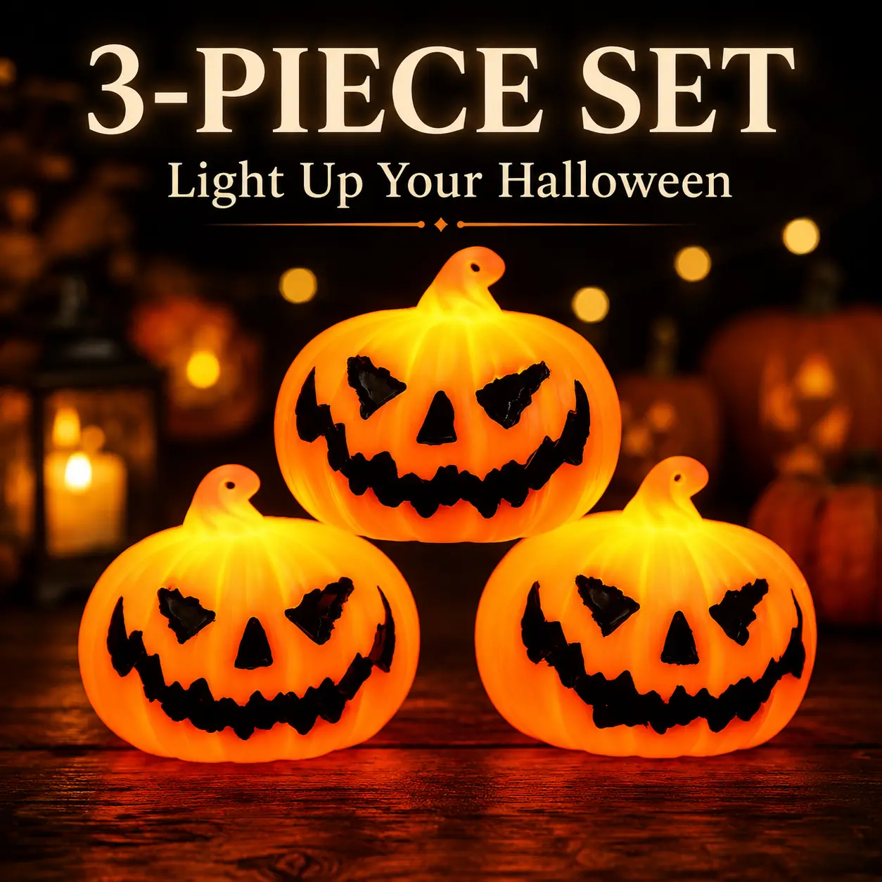 3 PCS Halloween Light Up Pumpkins, LED Jack O Lantern Decorations with Warm Orange Glow, Spooky Pumpkin Tabletop Decor for Home, Mantel, Shelf, Desk, Party, Porch & Entryway, Halloween Night Lights, Fall Seasonal Gift
