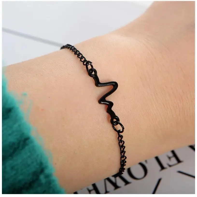 Ecg Punk 2026 New Fashion Bracelet Simple Personality Design Lightning Heart Beat Frequency Couple Wholesale Sales Bracelet