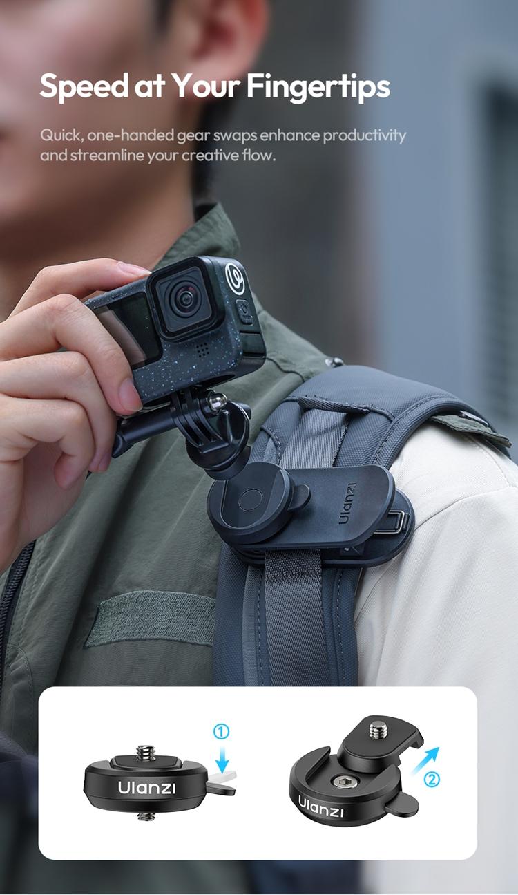 ULANZI CK02 Cka Quick Release Camera Backpack Mount Clip,CK01 Magnetic Mount Stand for DJI Osmo Pocket 4/3 Accessories, with Standard 1/4" Thread for Action Cameras Pocket 3 Expansion Adapter